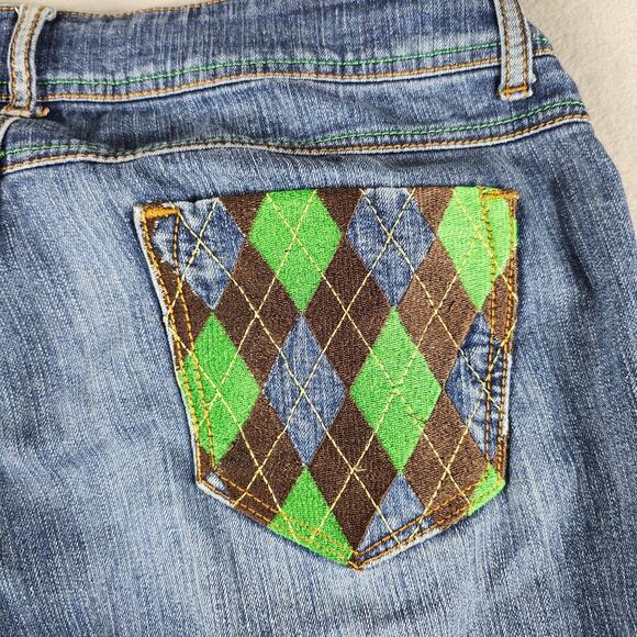 Southpole Women's Denim Blue Jeans - Size 9 Stretch - Plaid Pocket Green - Picture 5 of 11